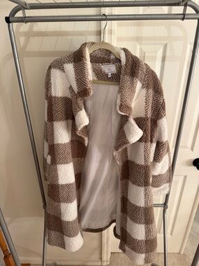 Absolutely Checkered Brown & Cream Teddy Coat